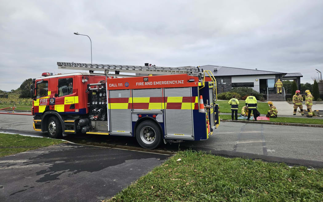 Firefighters respond to a fire at Life Church QE2 in New Brighton, Christchurch on Sunday 6 July