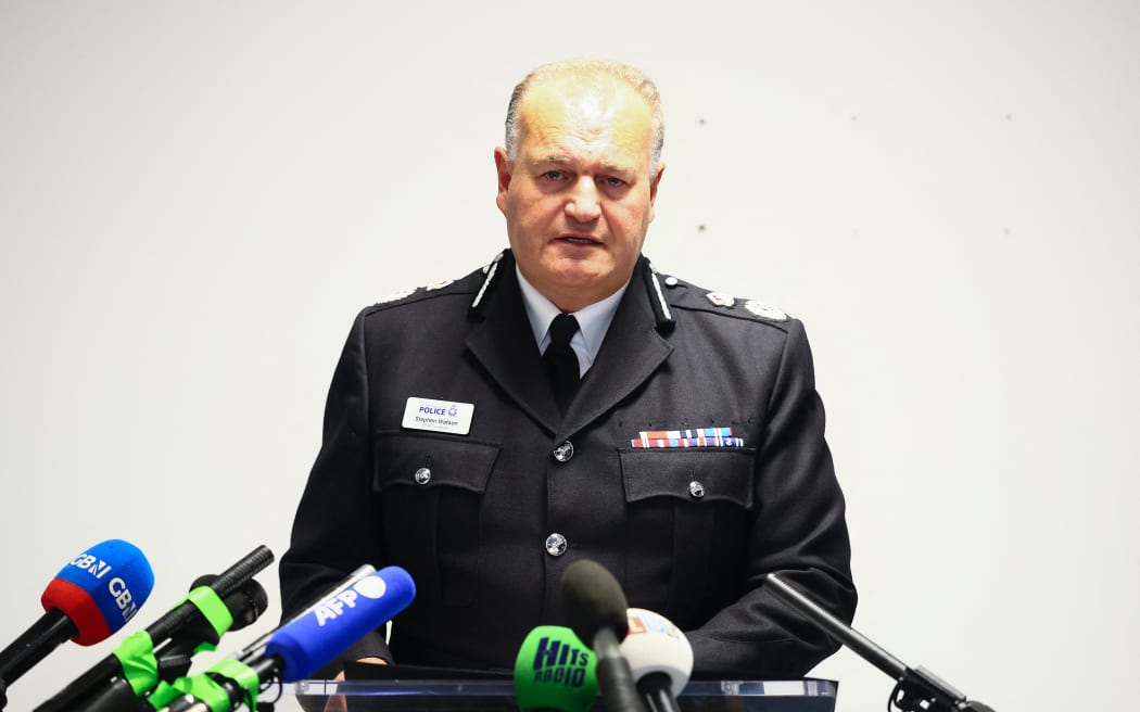 Greater Manchester Police (GMP) Chief Constable Stephen Watson speaks to members fo hte media following an attack at Heaton Park Hebrew Congregation synagogue in Crumpsall, north Manchester, on October 2, 2025. The suspect shot by police in the attack at Heaton Park Hebrew Congregation synagogue attack on Thursday has died, the city's force said. The man was shot by armed officers outside the place of worship in the northwestern city minutes after the alarm was raised. At the time of the attack in which two people were killed and three wounded, members of the Jewish community had gathered inside the building to mark Yom Kippur, the holiest day of the Jewish calendar. (Photo by Paul Currie / AFP)