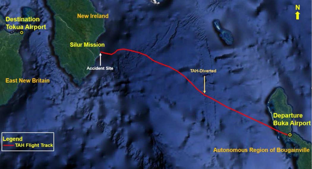 The path of the helicopter that crashed in New Ireland