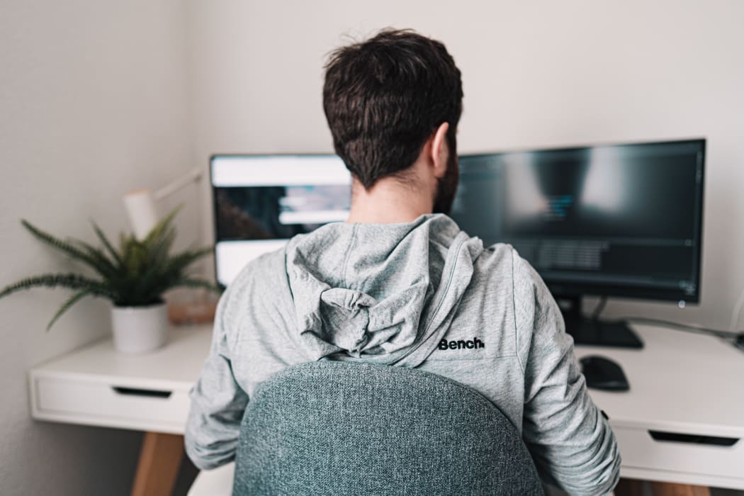 man working from home