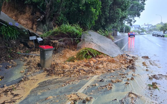 A slip has come down on West End Road in Westmere, Auckland after a severe thunderstorm hit the region.