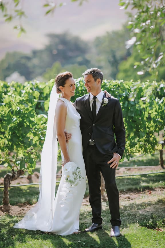 Jacinda Ardern and Clarke Gayford, pictured on their wedding day - 13 January 2024 - at Craggy Range Winery in Hawke's Bay,.