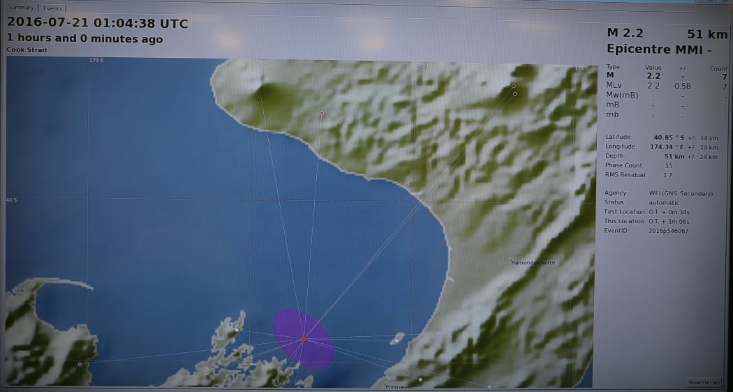 Map of earthquake location in Cook Strait