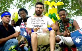 Manus Island refugees including Shaminda Kanapathi (left) Abdul Aziz Muhamat and Omar Mohammed Jack.