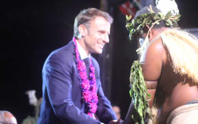 Emmanuel Macron receives the petition from the chiefs of southern islands of Vanuatu