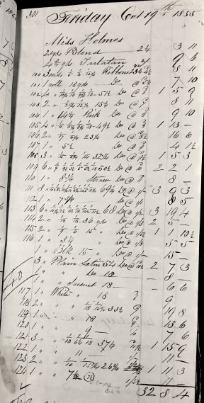 Inside the 1854 'Day' book of William Clark draper and clothier, Lambton Quay, Wellington.