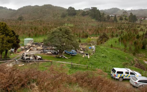 Aftermath of the fire at Sidney Ross Bridson's Waitaanga Road home
