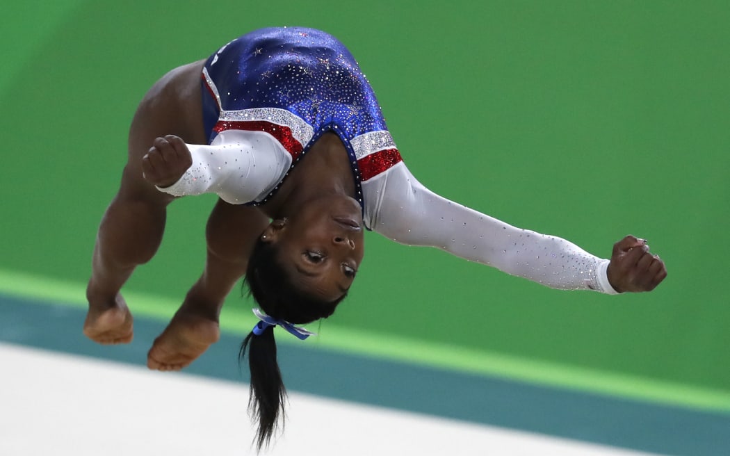 Olympic athlete Simone Biles, competing at the 2016 Rio games.