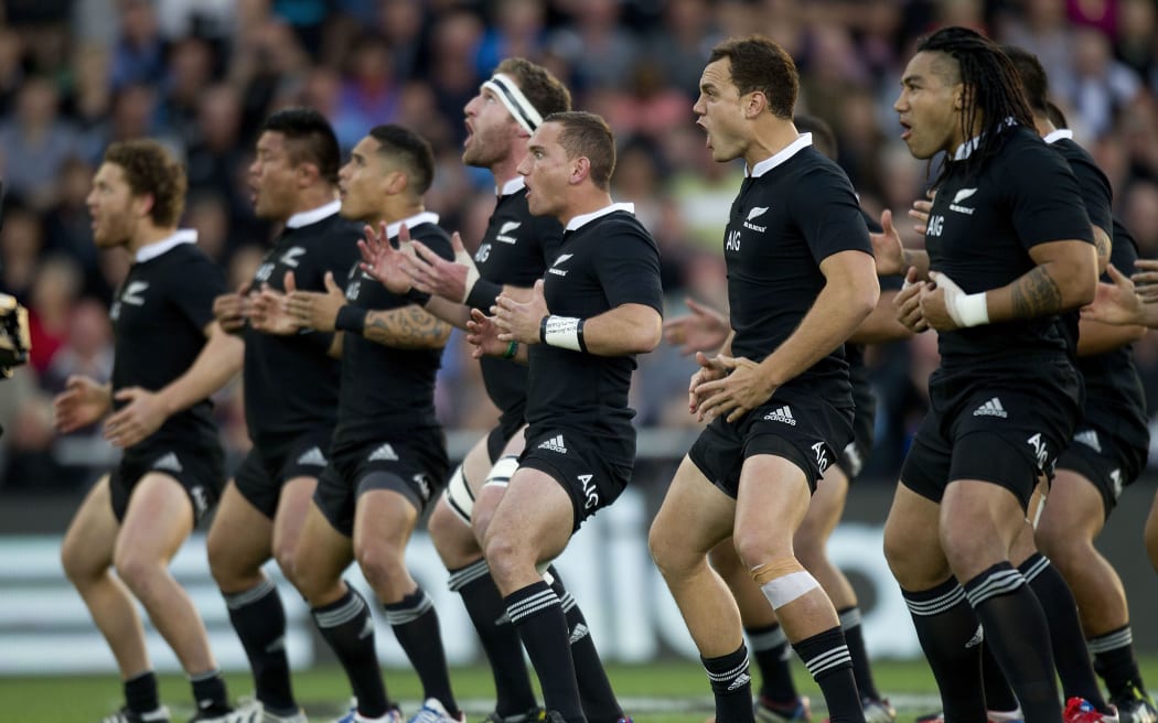 The All Blacks perform the Haka meeting Australia in a Bledisloe Cup match in Dunedin last October.