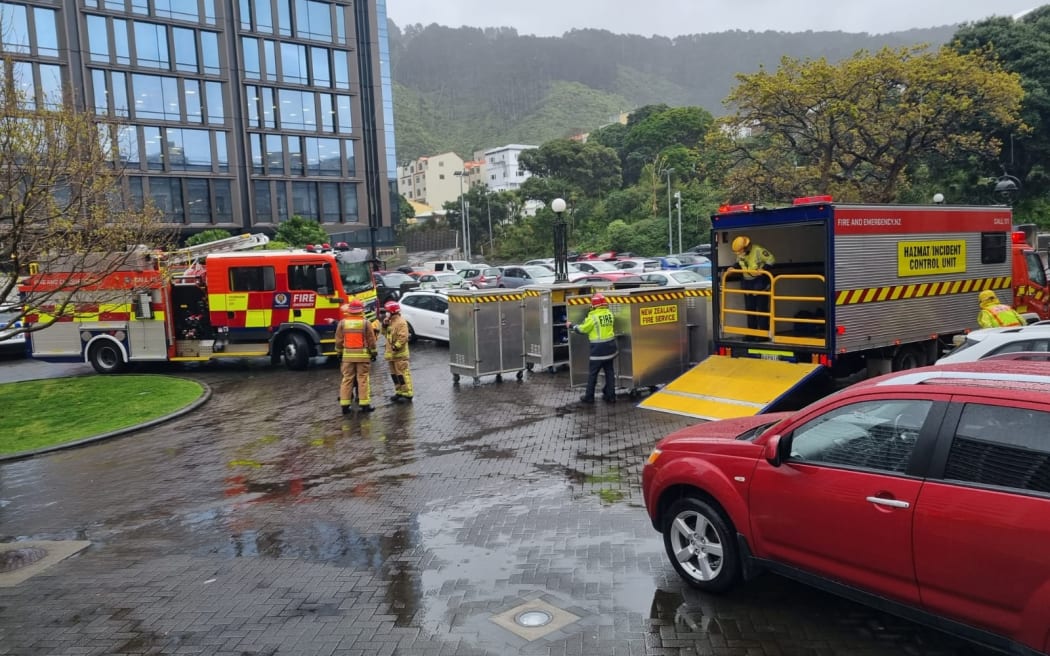 Emergency Services arrive at Parliament after a suspicious parcel was sent to the Beehive.