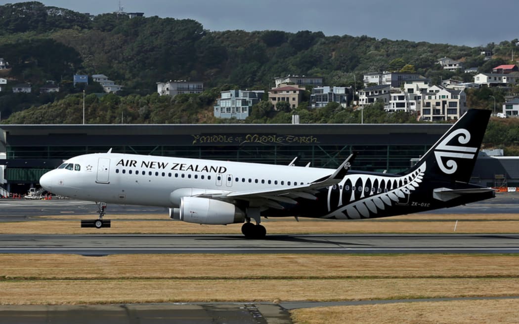Air New Zealand plane taking off from Wellington Airport.