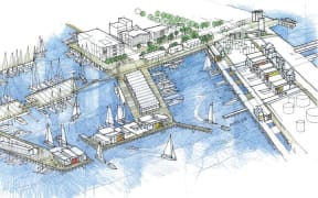An artist impression of the government's alternative plan for an America's Cup Village, with more bases on Wynyard Point.