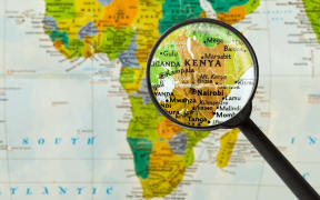 Map of Republic of Kenya through magnigying glass