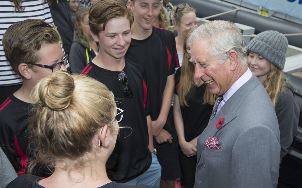 Prince Charles aboard the Spirit of New Zealand.