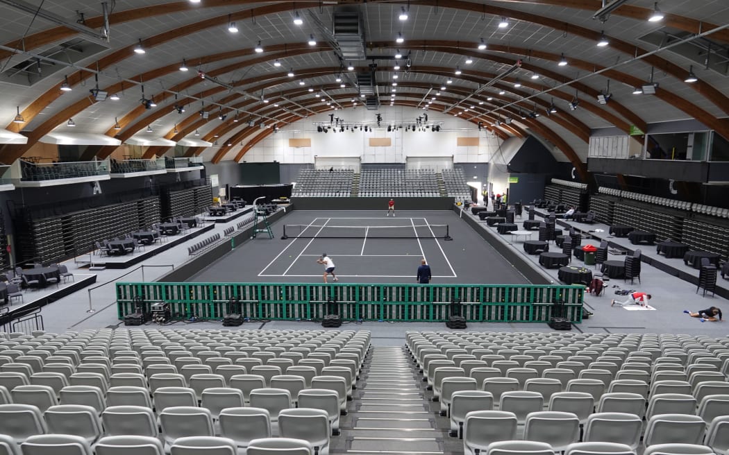 Palmerston North's Fly Palmy Arena has transformed into a tennis venue.