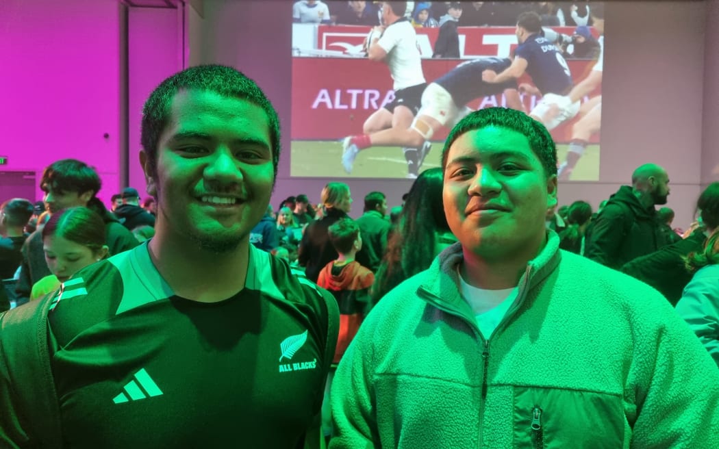 Rugby fans Lenny (L) and Albert.