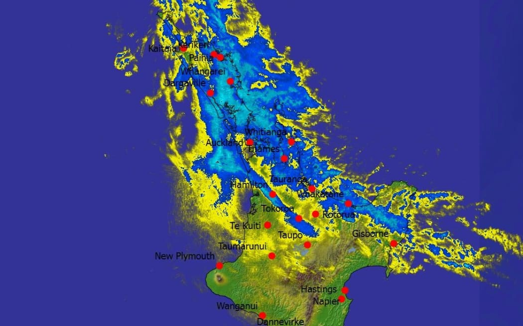 MetService's latest rain radar image.