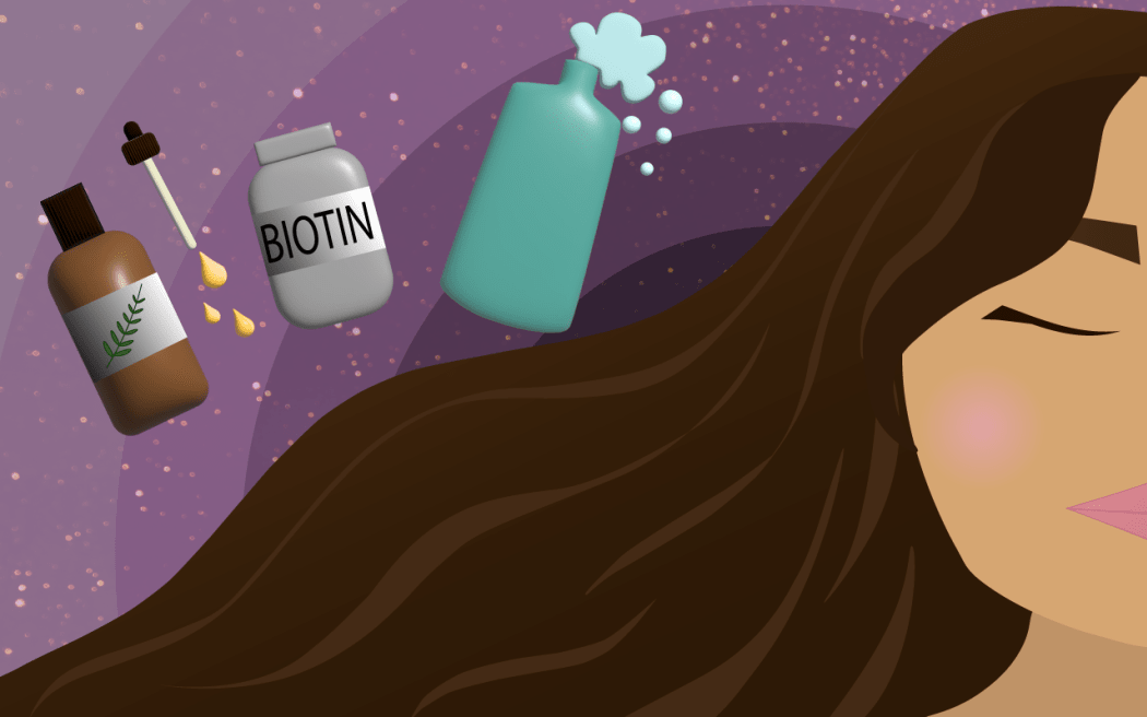 Illustration showing hair growth products