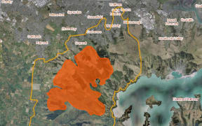 The Port Hills fire area - the yellow line boundary shows where further fire spread and smoke could pose a risks, and Civil Defence is recommending people keep out of that area.