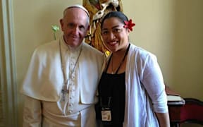 Pope Francis with Fatima Leung Wai in Krakow, Poland in 2016