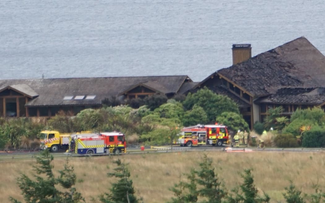 Emergency services attend a fire at Fiordland Lodge, February 2026.
