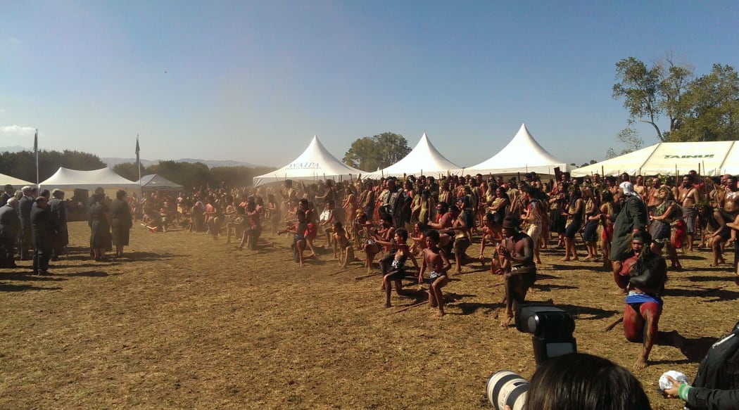 Powhiri for the official party at the site of the Battle of Orakau.