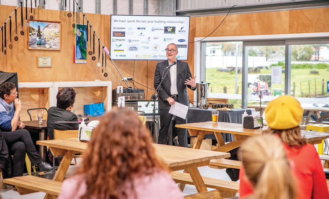 Phil Twyford enjoys one of Mata's finest while speaking to small business owners at the brewery.