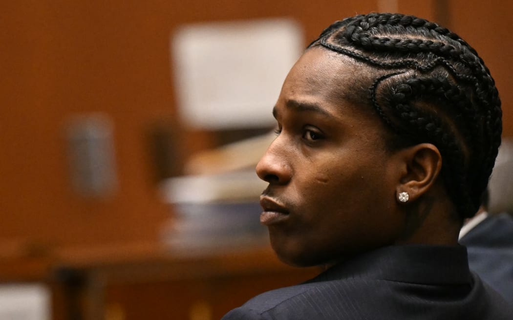 Rakim Mayers, aka A$AP Rocky, appears in court during his felony assault trial at the Clara Shortridge Foltz Criminal Justice Center in Los Angeles, California, February 14, 2025. (Photo by Patrick T. Fallon / POOL / AFP)