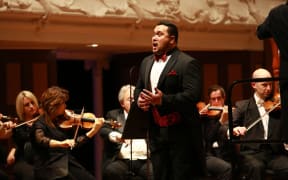 Joel Amosa sings with the NZSO at the Lexus Song Quest Grand Final