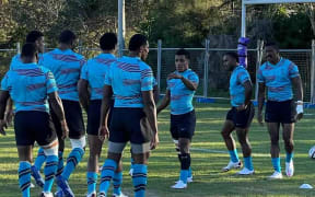 The Fiji men's sevens team during training on the Sunshine Coast.
