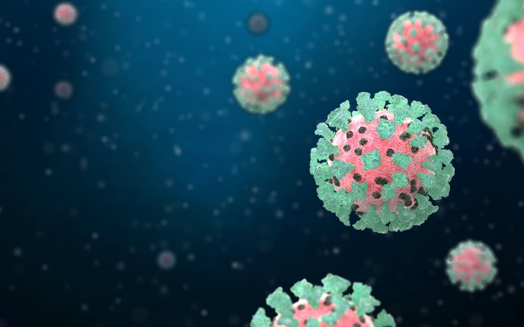 Coronavirus, Covid-19, 3d image illustration, microscopic view of floating virus cells. Influenza, 2019-ncov flu. Concept of a pandemic, outbreak corona virus viral infection.