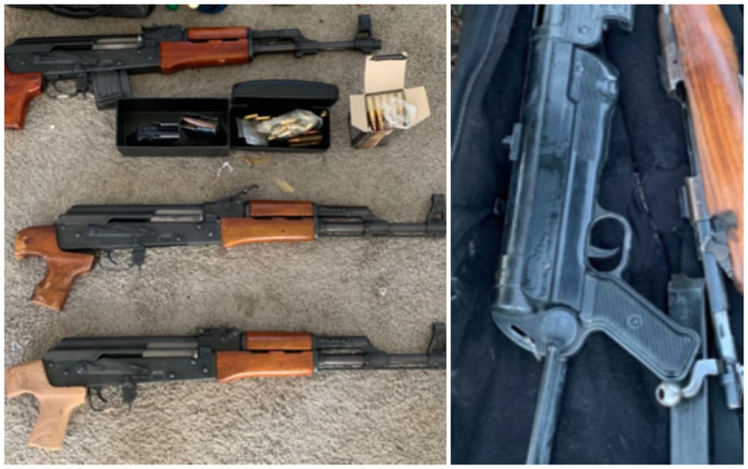 The AK47 guns (left) and MP38 submachine gun seized by police.