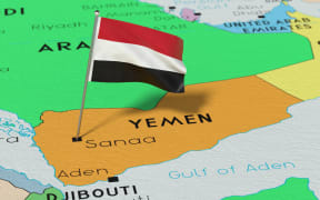 Yemen, Sanaa - national flag pinned on political map - 3D illustration