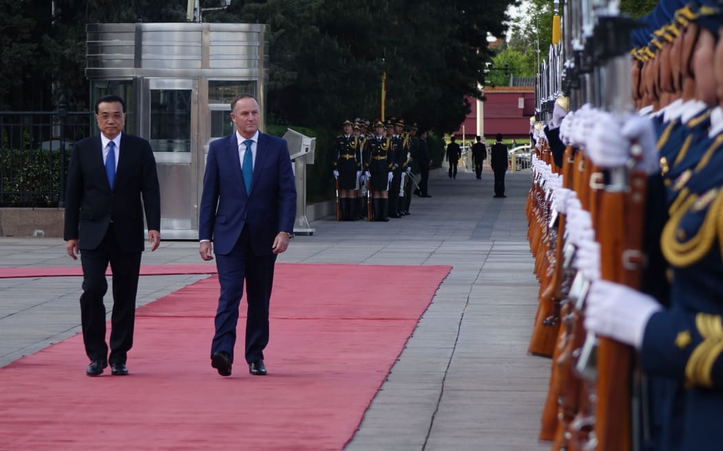 John Key meeting Premier Li Keqiang at the Great Hall of China in Beijing.