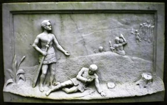 Marble freize on Rāwiri Puhirake New Zealand Wars memorial, 1914