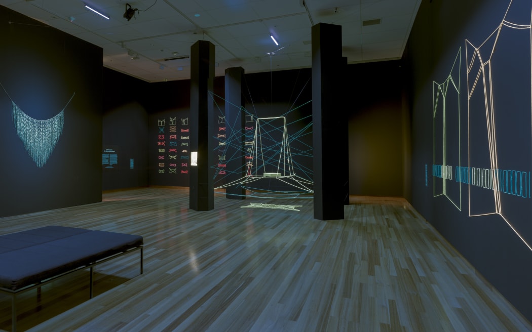 Installation image of Aho Marama: Strings of Light at Christchurch Art Gallery