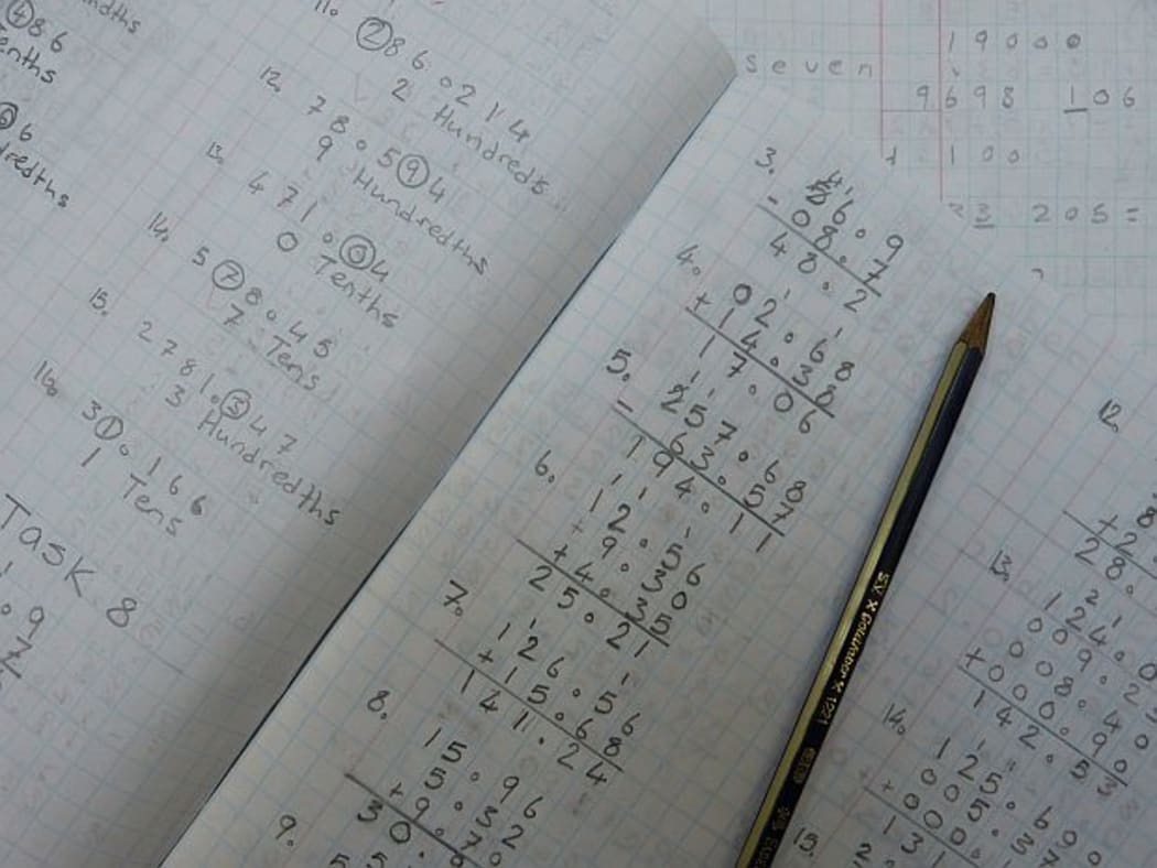 Open maths book with workings