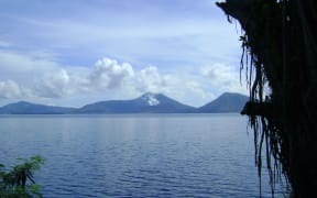 View of Papua New Guinea's Mt Tavurvu from across the Rabaul Harbour.