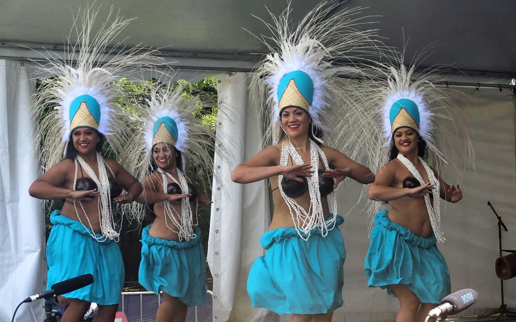 The Cook Islands corner at Auckland Pasifika Festival, Western Springs, 9 March 2024, featured teams from throughout Aotearoa, including some performers who had traveled from the Cook Islands.