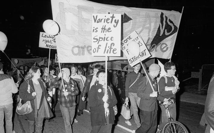 A march in support of homosexual law reform in Wellington on 24 May 1985.