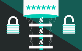 Stylised illustration of quantum computer and open lock