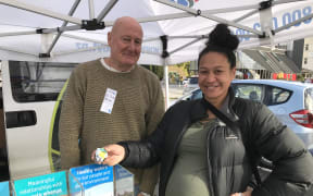 Whangarei’s Trish Matthews says looking after water’s definitely the most important thing for Northland Regional Council (NRC) to do in the next decade. She's seen here with NRC councillor Jack Craw at Whangarei growers market this weekend.