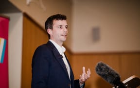 ACT leader David Seymour announces the party's tourism policy at an event in Te Anau.