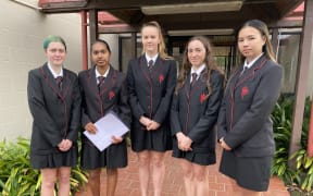 Gisborne Girls’ High School students Madison Haggland (left), Talia Chetty, Leah Scholefield, Emily Horne and Samara Wharehinga-Walters put their concerns to Hauora Tairawhiti board members yesterday.