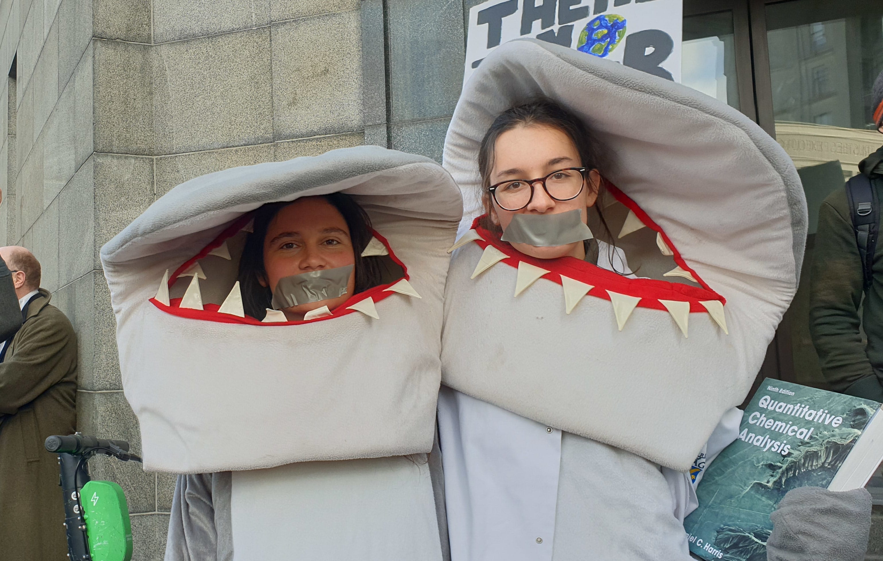 Oil Free Otago protesters take a stand for climate change considerations in the application for resource consent.