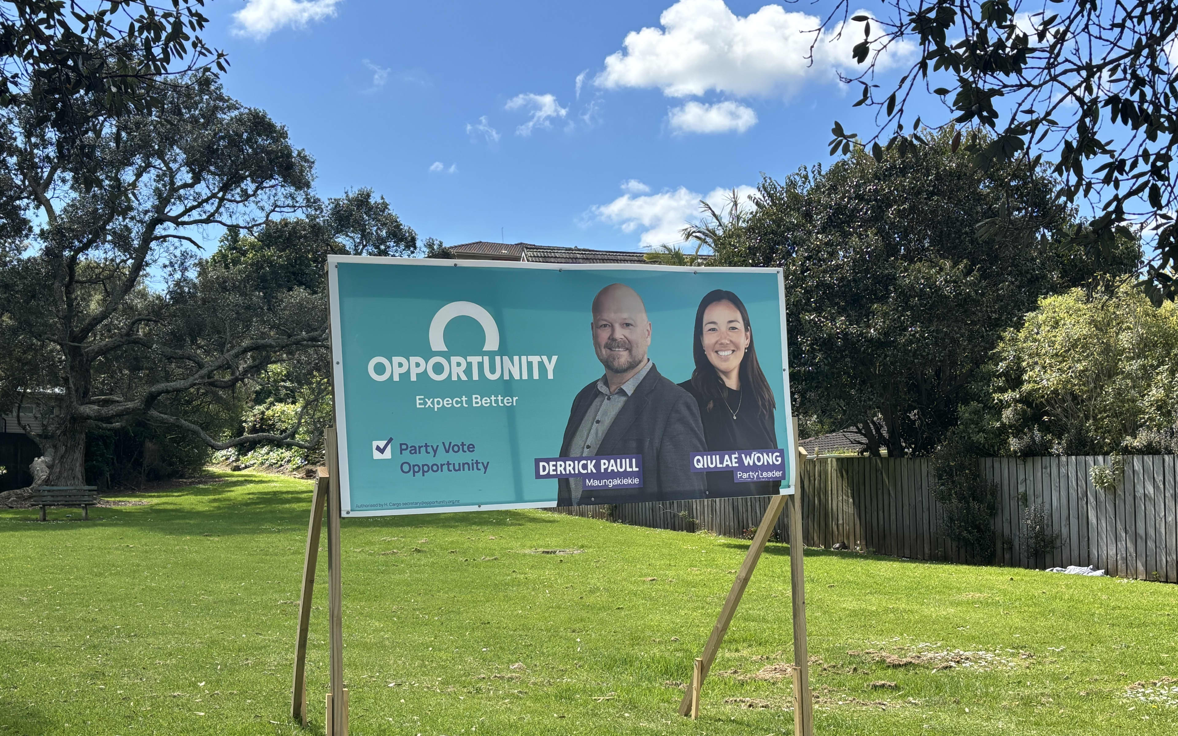 Election hoardings in Onehunga on Friday, 9 October 2026.