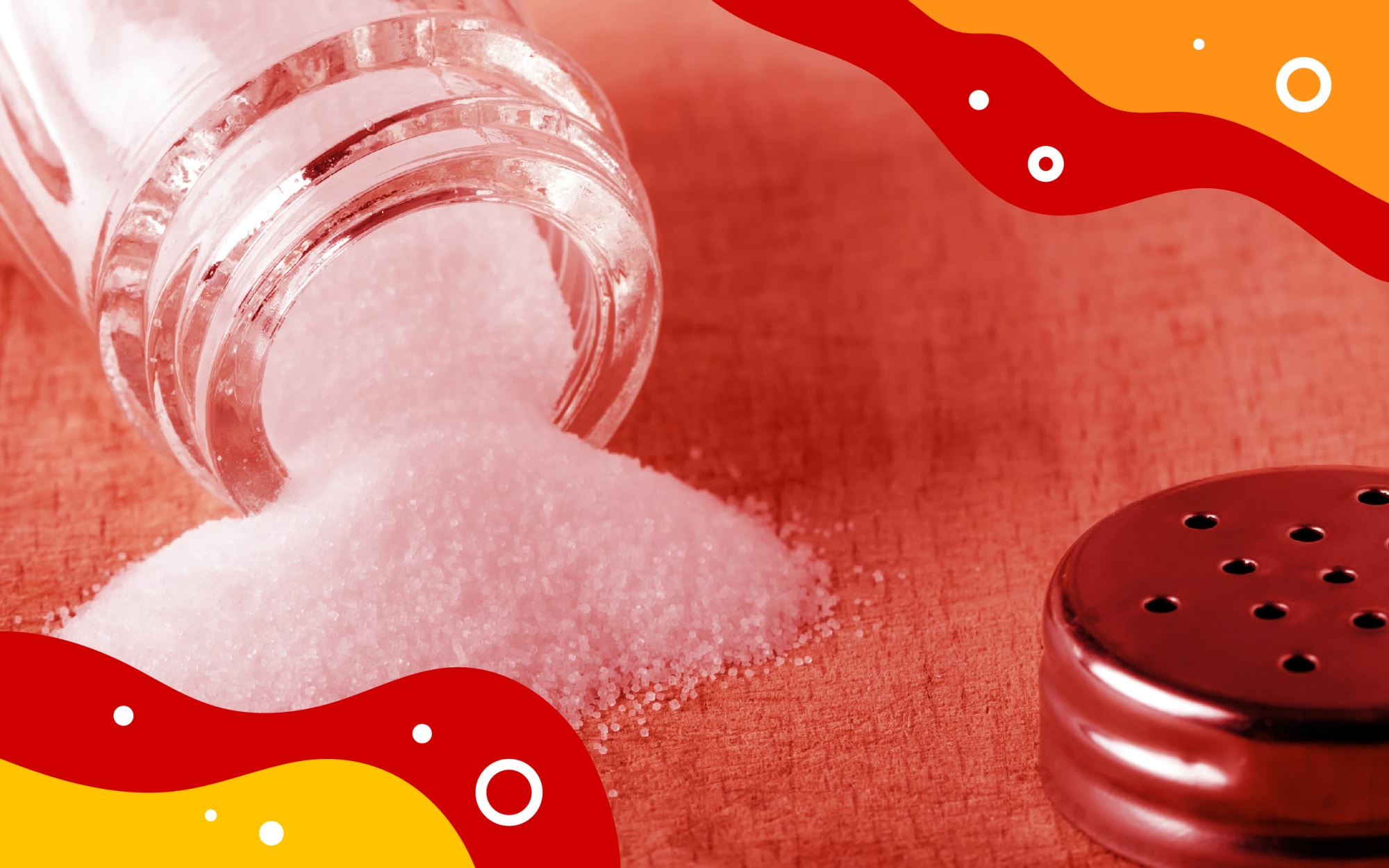 Salt shaker with stylised red and yellow borders