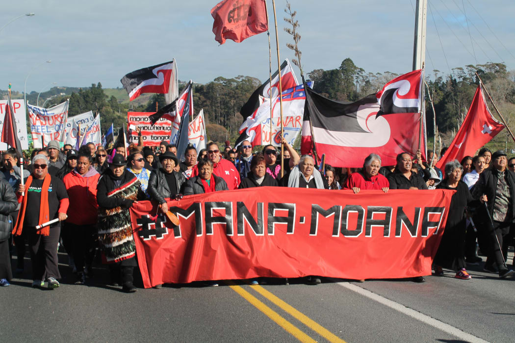 Hundreds of people turned out to protest the signing of a treaty settlement between the government and a collective of Hauraki iwi.