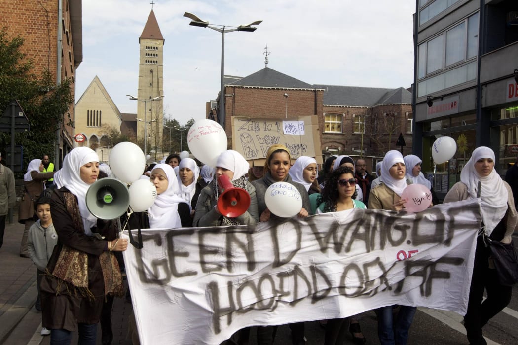 A 2011 protest in Belgium after a woman left her job following a dispute over her hijab.