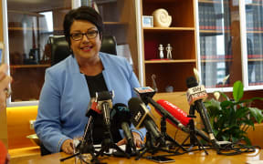 Associate Finance Minister Paula Bennett speaks in Wellington on 17 September 2015 following the government's rejection of a Chinese company's application to purchase Lochinver Station.